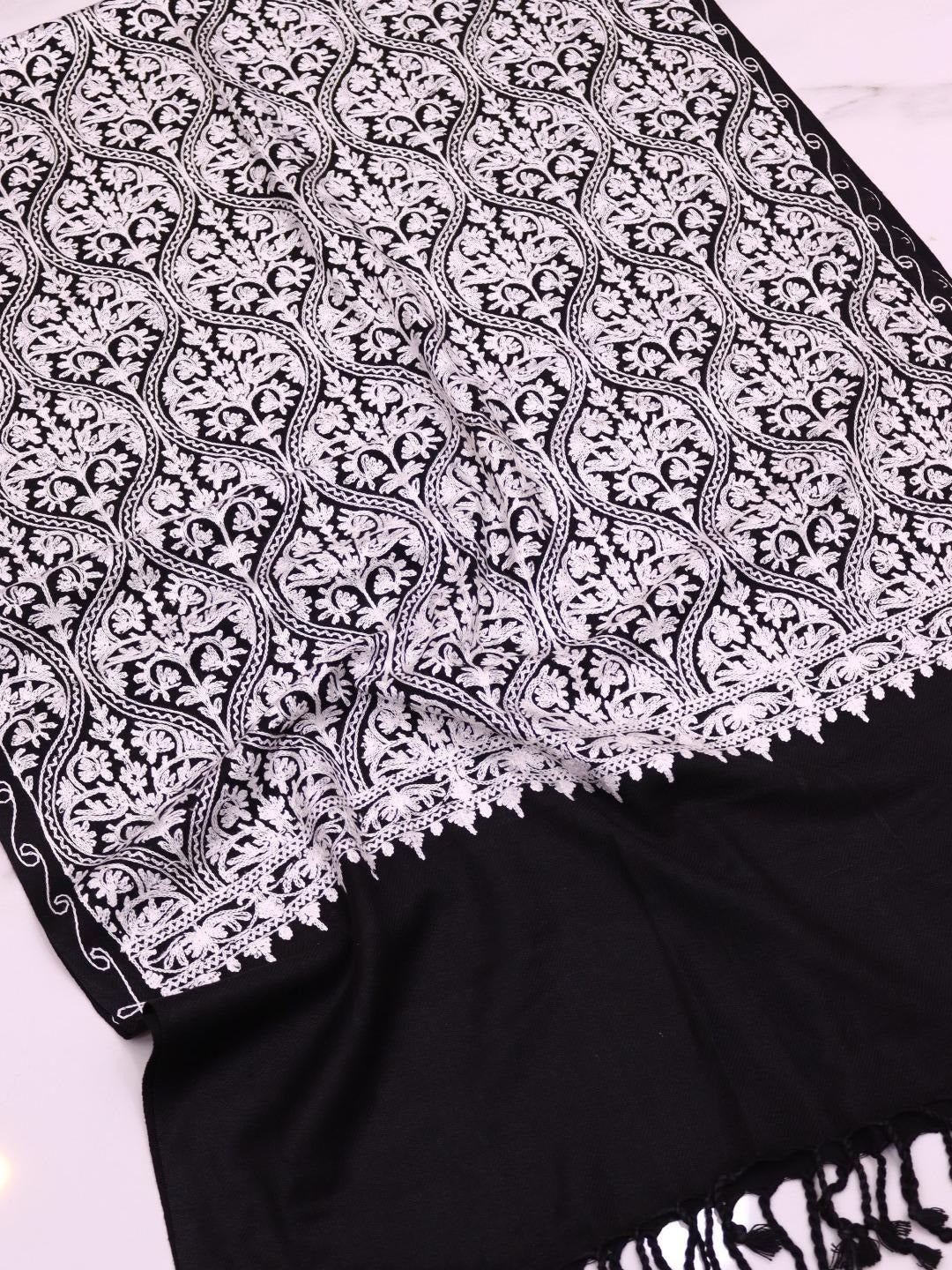 Handmade Jamwar Shawl - Black & Light Grey Z1